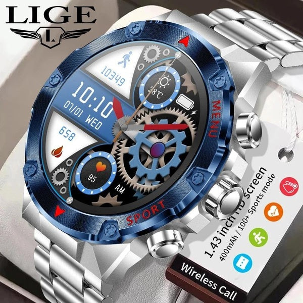 2024 LIGE Bluetooth appel montre intelligente hommes 1.43 pouces 466*466 HD AMOLED écran étanche sport Tracker moniteur de santé hommes Smartwatch