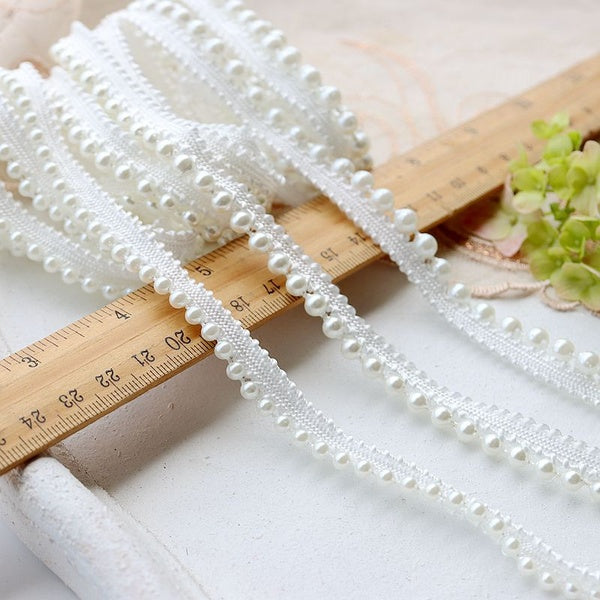 4mm 5mm 6mm Wide White DIY Hand-stitched Pearl Beads Braid Lace Ribbon Wedding Dress Skirts Collar DIY Sewing Appliques