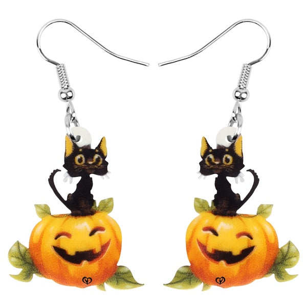 Acrylique Halloween Citrouille Lanterne Chat Noir Chaton Boucles D'oreilles Long Animal Balancent Goutte Bijoux Charme pour Femmes Filles Accessoire