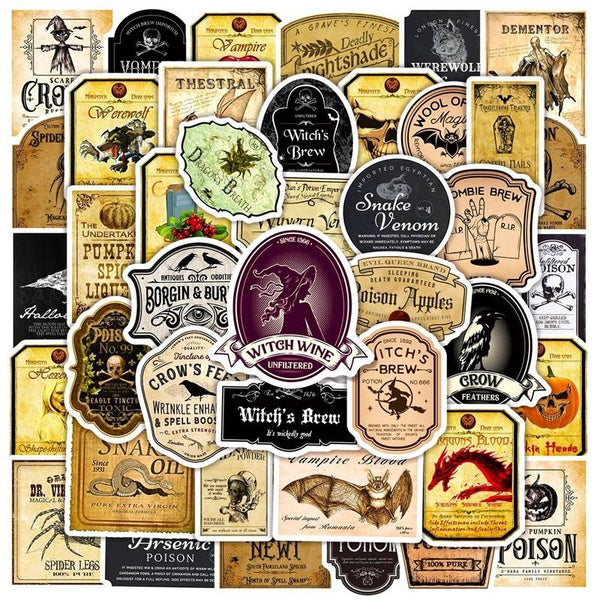 10-25-50PCS Vintage Halloween Sticker Witch Graffiti Stickers Water Bottle Laptop Mobile Phone Skateboard Kids Adult Stickers
