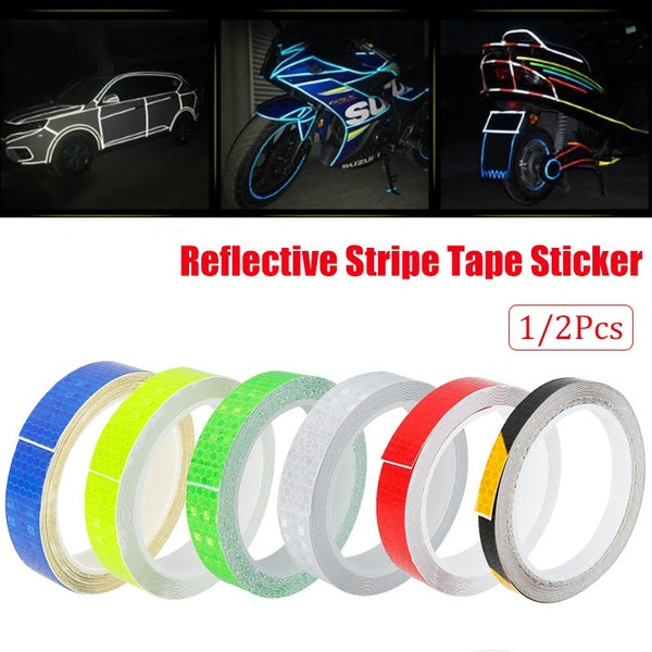 1-2pcs Night Cycling Waterproof Reflective Tape Sticker Car Rim Tape Bike Wheel Sticker
