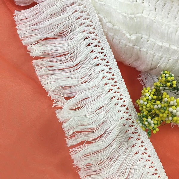 Lace Cording Cotton Tassel Fringe In Ivory for Decorative Border, Curtain Edge, Table Runner Border, Cloth Skirt DIY (Width 8cm) - 5-10 Yards