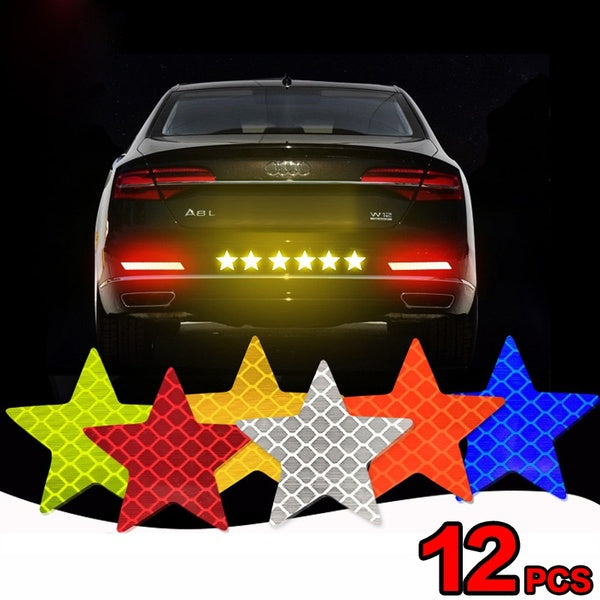 6-12Pcs Reflective Safety Warning Stickers Pentagram Anti-collision Waterproof Reflective Stickers Car Door Warning Stickers Car Decoration Decals