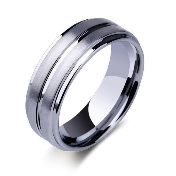 Newshe Carbure De Tungstène Anneaux Pour Hommes Groove Anneau 8mm Hommes Bande De Mariage Charme Bijoux Cadeau Taille 8-13 TRX061