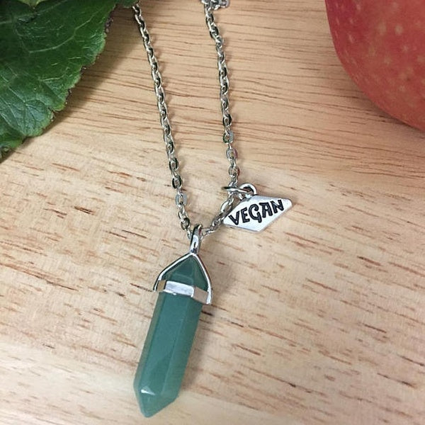 Vegan Crystal Necklace- Vegan Pendant- Crystal Vegan Necklace- Vegan Vegas Style Charm - Vegetarian Eat Your Veggies- Personalize Necklace