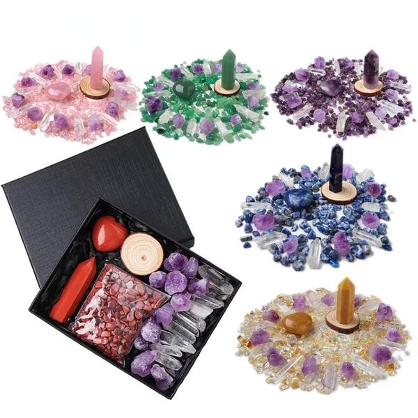 Pierre Naturelle Cristal Ensemble Pierre Précieuse Rose Quartz Améthyste Opale Oeil De Tigre Aventurine Coeur Chakra Yoga Cristal Pierres Décor Colle