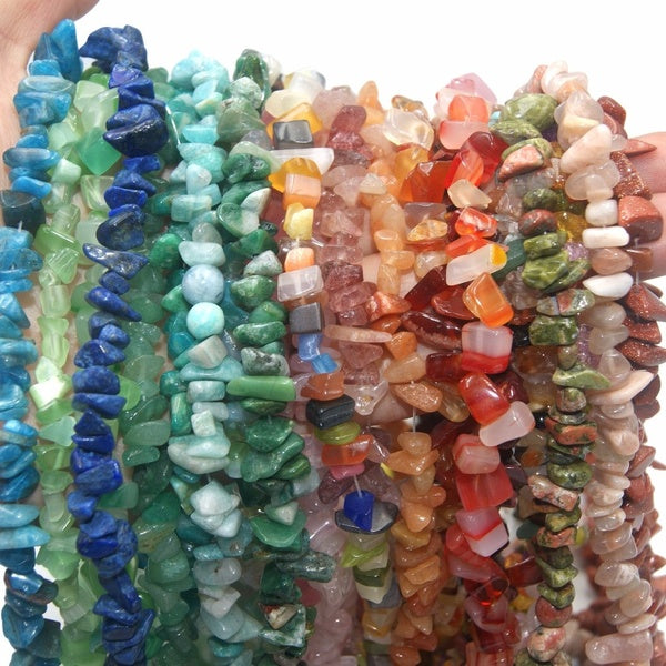 Natural Stone 5-8MM Irregular Shape Freeform Chip Bead Pink Quartz Amethysts Agates Lapis lazuli For Jewelry Making DIY BraceletLoose Strand 34"