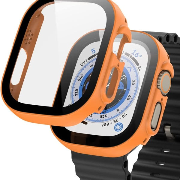 2 Pack Hard PC Case with Tempered Glass Screen Protector for Apple Watch Ultra 49mm, Ultra Thin Anti-Scratch Full Around Protective Bumper Cover for