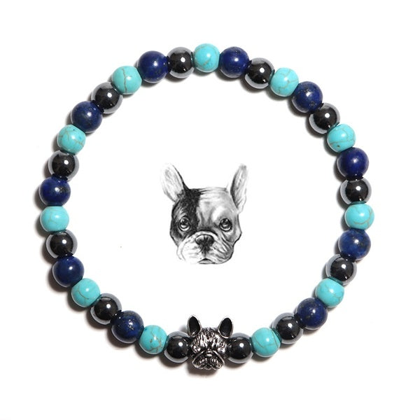 Fashion Antique Handmade French Bulldog Bracelet Charms Natural Stone Beads Braslet For Men Armband Hand Jewelry Homme