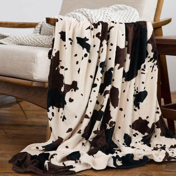 Cow Print Blanket Animal Brown Black Milky White Faux Fur Throw Blankets Western Cute Flannel Fleece Decorative Bed Sofa Office Blanket 60"X50"