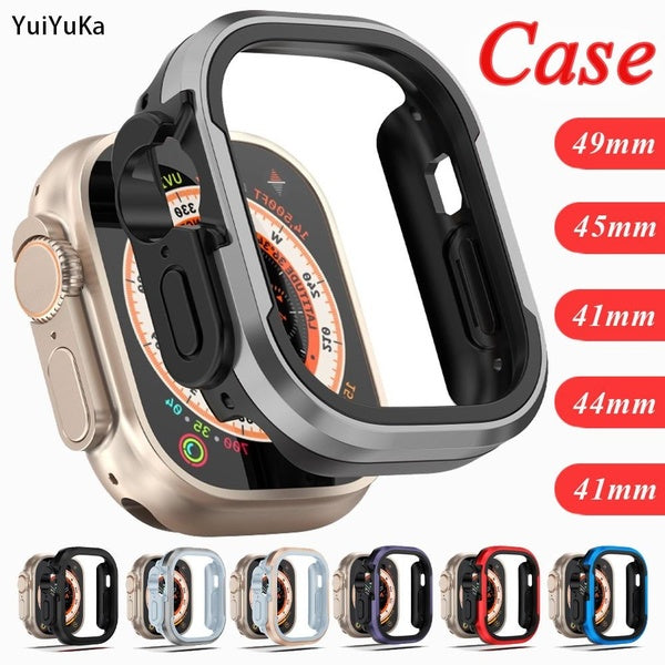 YuiYuKa Metal +TPU Case Without Film for Apple Watch Ultra 49mm 8 7 45mm 41mm 44mm 40mm Sport Screen Protector TPU + Aluminium Alloy Bumper Cover for