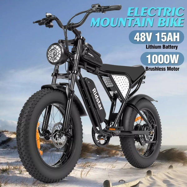 2024 New Arrivial Ridstar 1000W 48V 20'' Fat Tire 15Ah Battery All Terrain Off-road Electric Bike Mountain Bike Ebikes