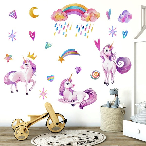 3D New Unicorn Wall Stickers Rainbow Wall Stickers for Girls' Room Bedroom Children's Room Decoration Wall Stickers Decals