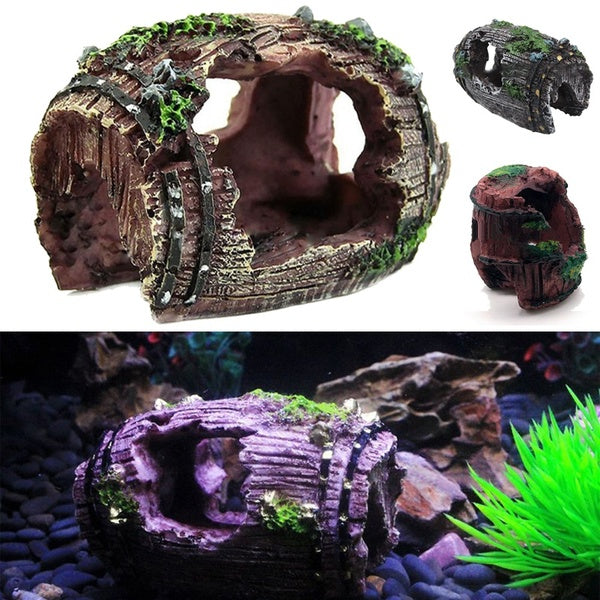 Resin Aquarium Ornaments Decorations Artificial Barrel Cave Landscaping Accessories For Fish Tank Aquarium Decoration Background