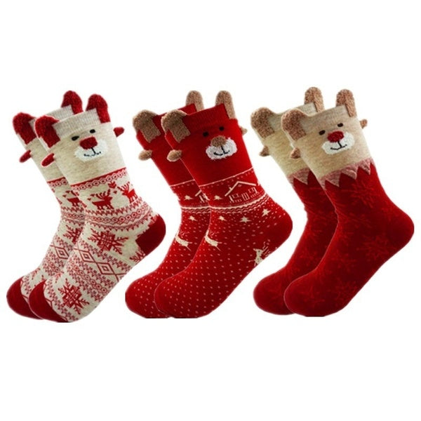 Women Sock Winter Warm Christmas Gifts Stereo Socks Soft Cotton Cute Santa Claus Deer Socks Xmas Christmas Socks