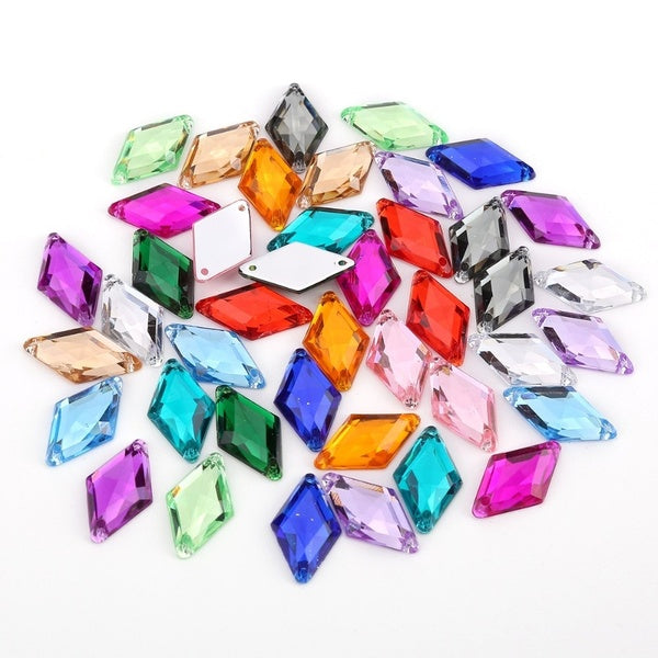20pcs 10*18mm Glitter Crysta Sew on Rhombus Acrylic Rhinestone Flatback Colorful Sewing Beads For DIY Wedding Dress 12 Colors