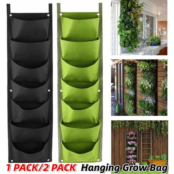 1 PACK-2 PACK 7 Pockets Vertical Hanging Grow Bag Flower Grow Pouch Wall Planter Felt Fabric Plant Container for Balcony Garden Yard Office Home Deco