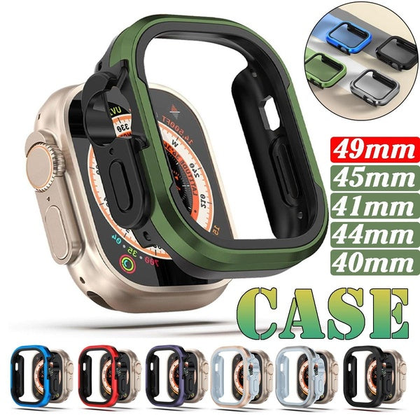 Metal +TPU Sport Cover Case Without Film for Apple Watch Ultra 2-Ultra 49mm for Iwatch Series 9 8 7 6 5 4 SE 45mm 41mm 44mm 40mm, Screen Protector A