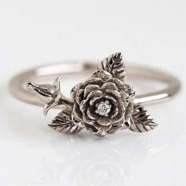 Vintage Ring Jewelry 925 Old Silver Rose Flower Diamond Rings for Women Daily Casual Fashion Accessories Matron Inn