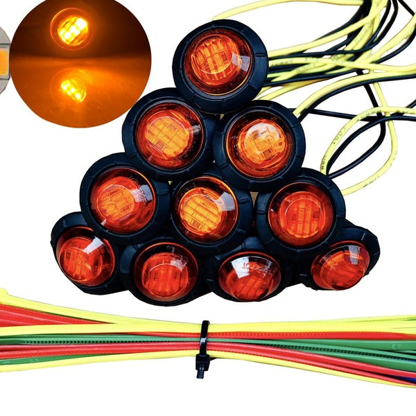 10pc de 3-4 Pouce Mini Petit Rond Ambre 3 LED Side Marker Indicateur Clignotant Lumière De Dégagement Lampe Camion Remorque Bus Marine RV Automobiles