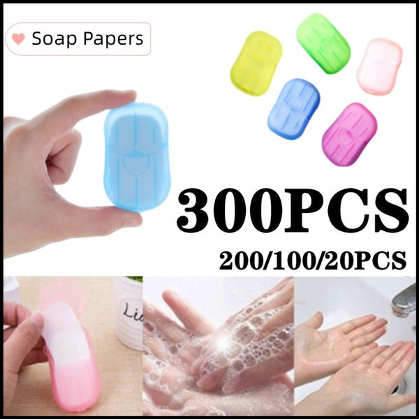 300-200-100-20pcs Container Soap Papers Scented Foaming Outdoor Travel Portable Disposable Soap Flakes Storage Box Mini Paper Soap（1box=20pcs,5boxes=