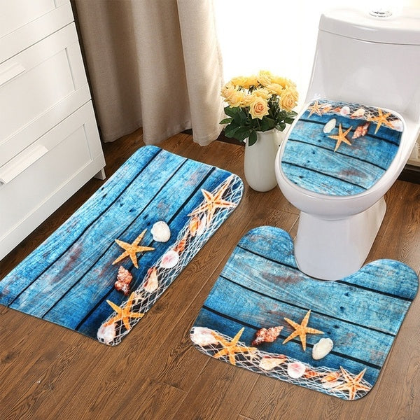 1-3pcs-set Seascape Bathroom Carpet Set Bathroom Carpet Ocean Underwater World Pattern Anti Slip Pedestal Rug Lid Toilet Cover Bath Mat 3 Styles Avai
