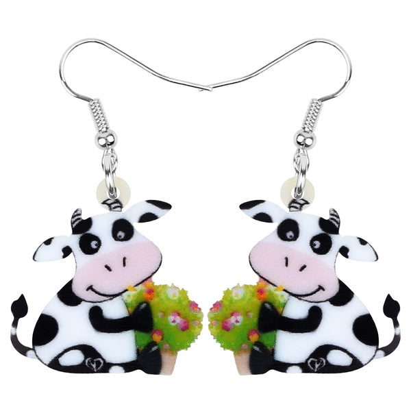 Acrylic Grass Cow Calf Cattle Earrings Drop Dangle Jewelry Anime Animal Pendants Ornaments For Women Girls Teens Students Charms Accessories Gifts