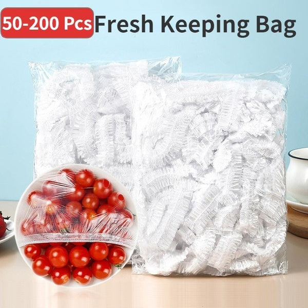 200-100-50pcs Disposable Food Cover Plastic Wrap Elastic Food Lids For Fruit Bowls Cups Caps Storage Kitchen Fresh Keeping Saver Bag