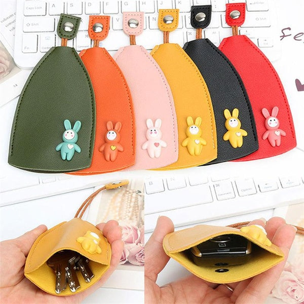 Creative Pull Out mignon grande capacité porte-clés de voiture, porte-clés de voiture en cuir PU, sac de support de clé de type à tirer portable, étu
