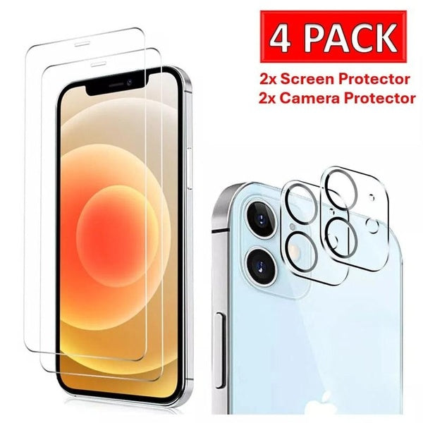 Tempered Glass Screen Protector + Camera Protector For iPhone 16 15 14 13 12 11 Pro Max