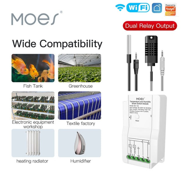 MOSE WiFi Smart Temperature and Humidity Switch Module Sensor Smart Life App Télécommande sans fil Fonctionne avec Alexa Google Home
