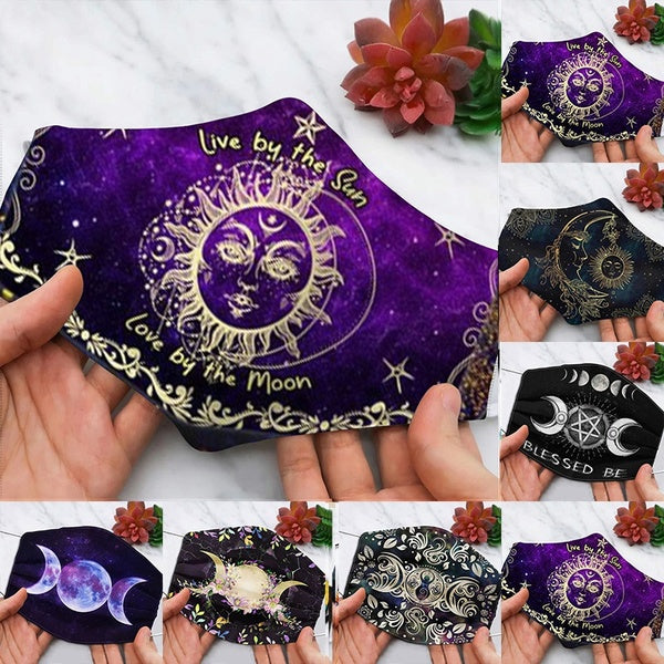 Women's Fashion Print Sun and Moon Breathing Face Mask Washable Reusable Mask Scarf for Women Men Adult Teens