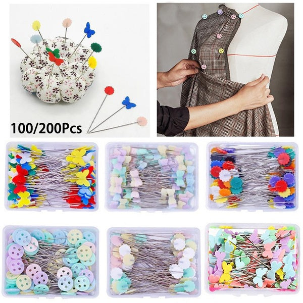 200-100pcs with Box Dressmaking Pins Embroidery Patchwork Pins Positioning Needle Sewing Marker Needle Pins DIY Sewing Garment Accessories
