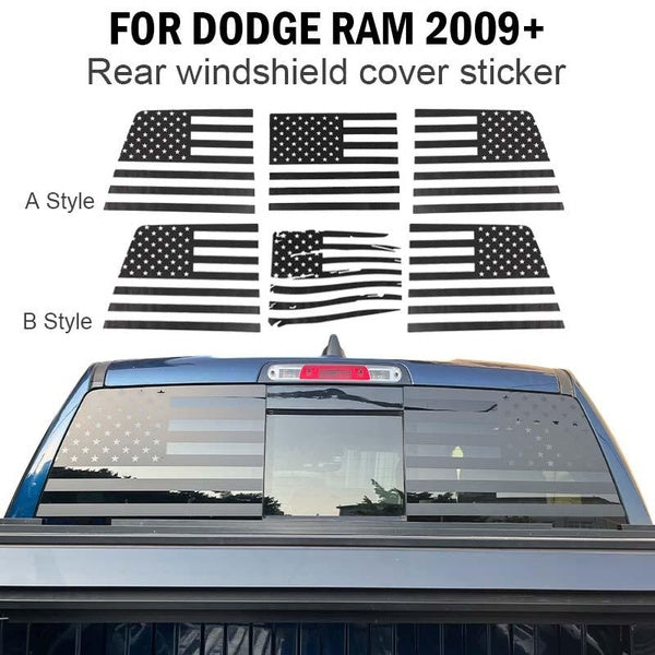 PVC Truck Rear Window Decal Cover Trim Windshield Decor Frame Stickers for Dodge Ram 2009+ US Flag Style