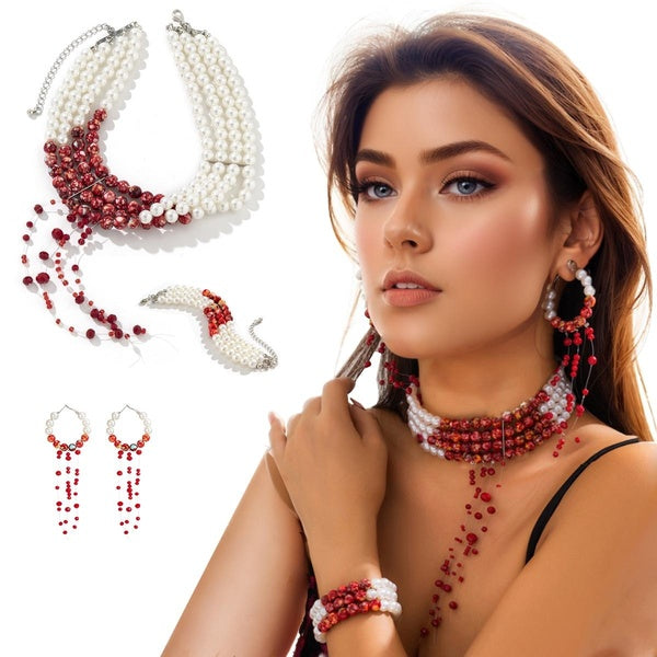 Halloween Necklace Dripping Blood Fake Pearls Halloween Party Choker Necklace Vampire Party Costume