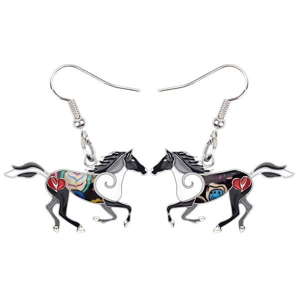 Émail alliage Floral course cheval boucles d'oreilles grand Animal balancent goutte charme bijoux cadeau pour femmes filles enfants adolescents acces