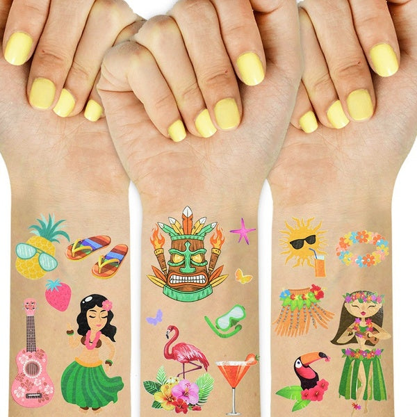 10 Sheets Aloha Temporary Tattoo Sticker Waterproof Tropical Flamingo Luau Summer Hawaiian Party Beach Birthday Decorations