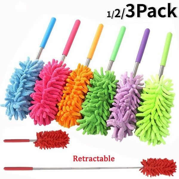 Stainless Steel Retractable Chenille Car Feather Duster 1-2-3Pack Dust Duster Dust Shan Dusting Brush Furniture Cleaning Handle Magic Dusters