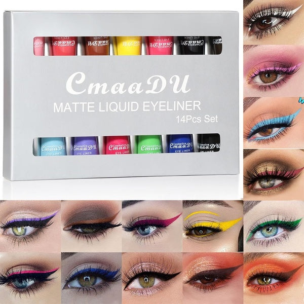 CmaaDu 14 Colors-Set Matte Color Waterproof Eyeliner Kit Makeup Colorful Eye Liner Pen Eyes Make Up Eyeshadow Cosmetic Liquid Eyeliners