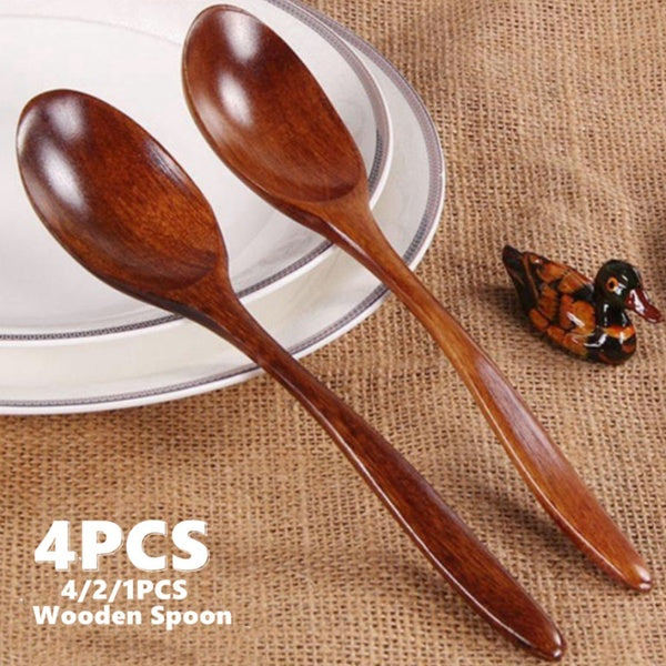 4-3-2-1Pcs New Wooden Spoon Bamboo Kitchen Cooking Utensil Tool Soup Teaspoon Catering For Kicthen Wooden Spoon Honey Coffee Spoon Baby Kids Spoon