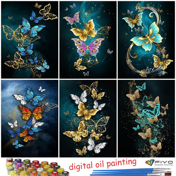 FIYO Diy Paint Butterfly by Numbers Kits for Adults and Kids Beginner on Canvas Fashion Oil Painting Wall Art for Gift( No Frame )
