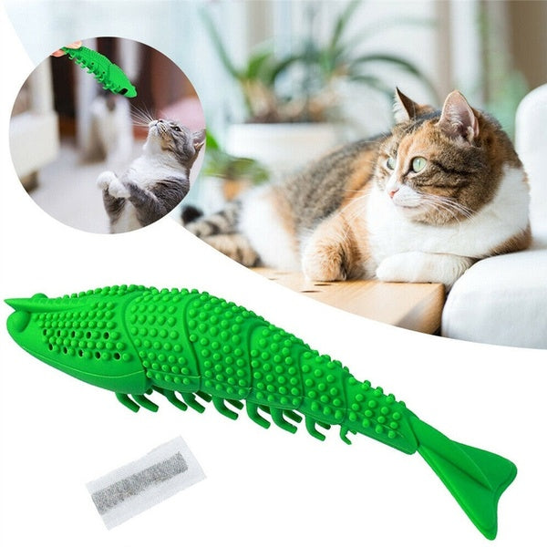 Green Shrimp Shape Cat Silicone Molar Stick Teeth Cleaning Toothbrush Eco-Friendly Catnip Toys Dog Cat Teaser Toy Pet Supplies