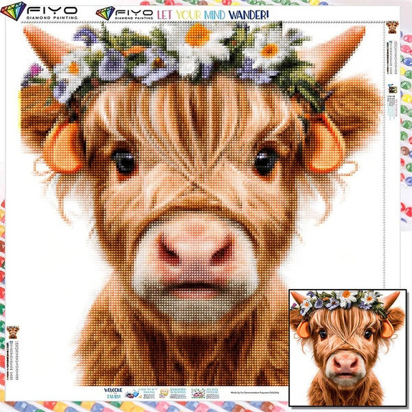 FIYO DIY 5D Cow Diamond Painting Full Drill with Number Kits Home and Kitchen Fashion Mosaic Diamond Painting Canvas Wall Decoration Gift Crafts for