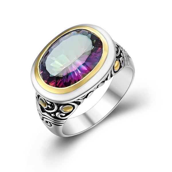 Nouveau charme bijoux or autour arc-en-ciel mystique topaze 925 bague en argent sterling pour les femmes cocktail Prom Star cadeau R1474
