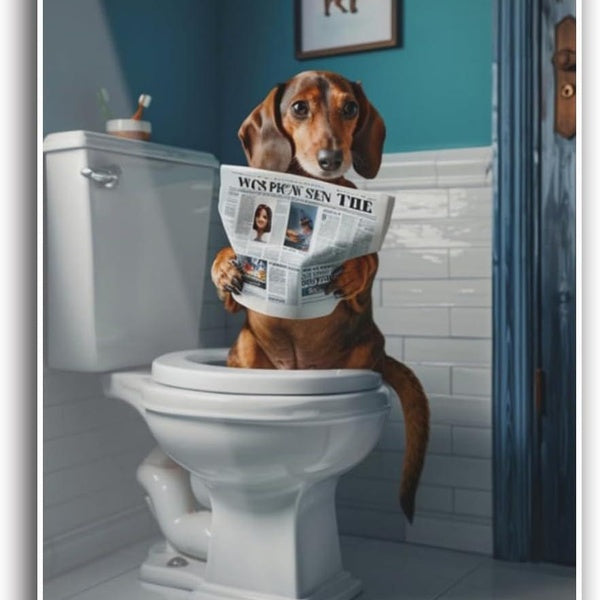 Dachshund Bathroom Wall Decor Funny Dog on Canvas Wall Art Toilet Humor Poster Print Modern Home Decor Farmhouse Wall Decor Bathroom Decor,