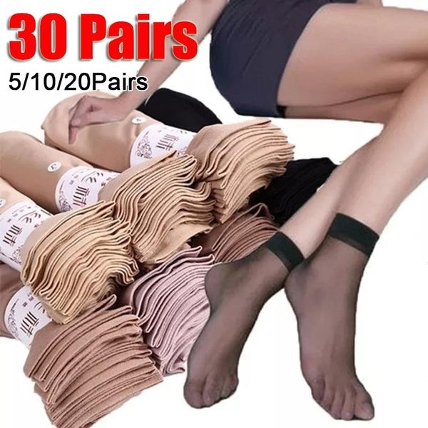 5-10-20-30Pairs Summer Female Short Silk Socks Women's Thin Crystal Transparent Silk Smooth Non-slip Ankle Socks for Girls Ladies
