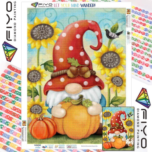 FIYO DIY 5D Goblin and Sunflowers Diamond Painting Full Drill with Number Kits Home and Kitchen Fashion Mosaic Diamond Painting Canvas Wall Decoratio