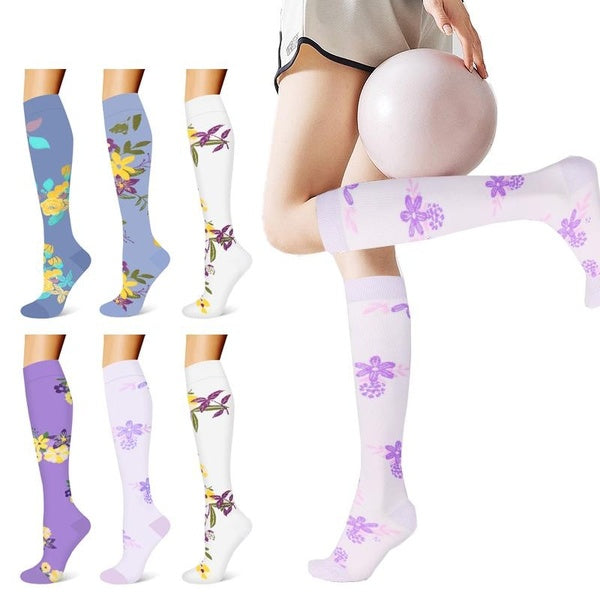 3 Pairs Compression Socks For Women And Men, Support Knee High Socks 15-20 Mmhg Cute Printed Compression Socks For Nurses,Athletic,Flying