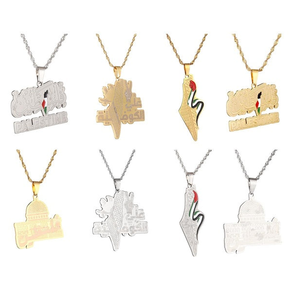 Pendentif carte de la mosquée Al-Aqsa en acier inoxydable, bijoux de collier, moyen-orient, moyen-orient