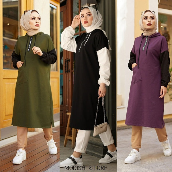 Hoodie Two-Color Women's Long Muslim Dress Muslim Tops Modest Fashion Dubai Abaya Muslim Fashion Djellaba Turkey Arabic Hijab